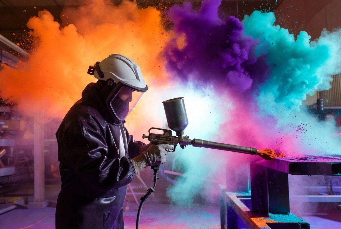 Horno de curado con explosión de color en pintura electrostática
